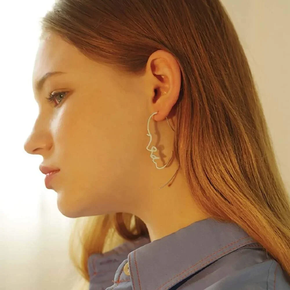 Hollowed out face drop earrings for women gold plated punk earrings Jewelry gold_4
